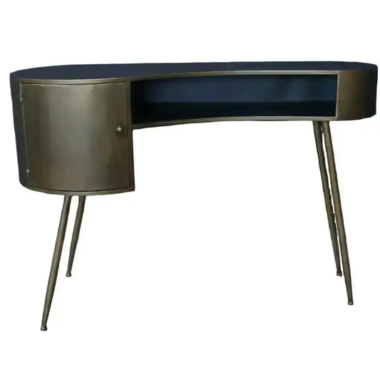Modern desk with metallic finish on a white background