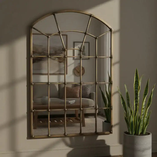 IndustrialStyleGoldArchedWindowMirror