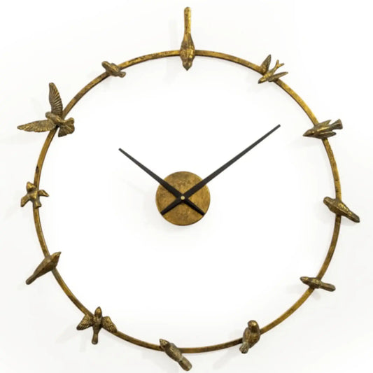 Decorative wall clock with bird design on a white background