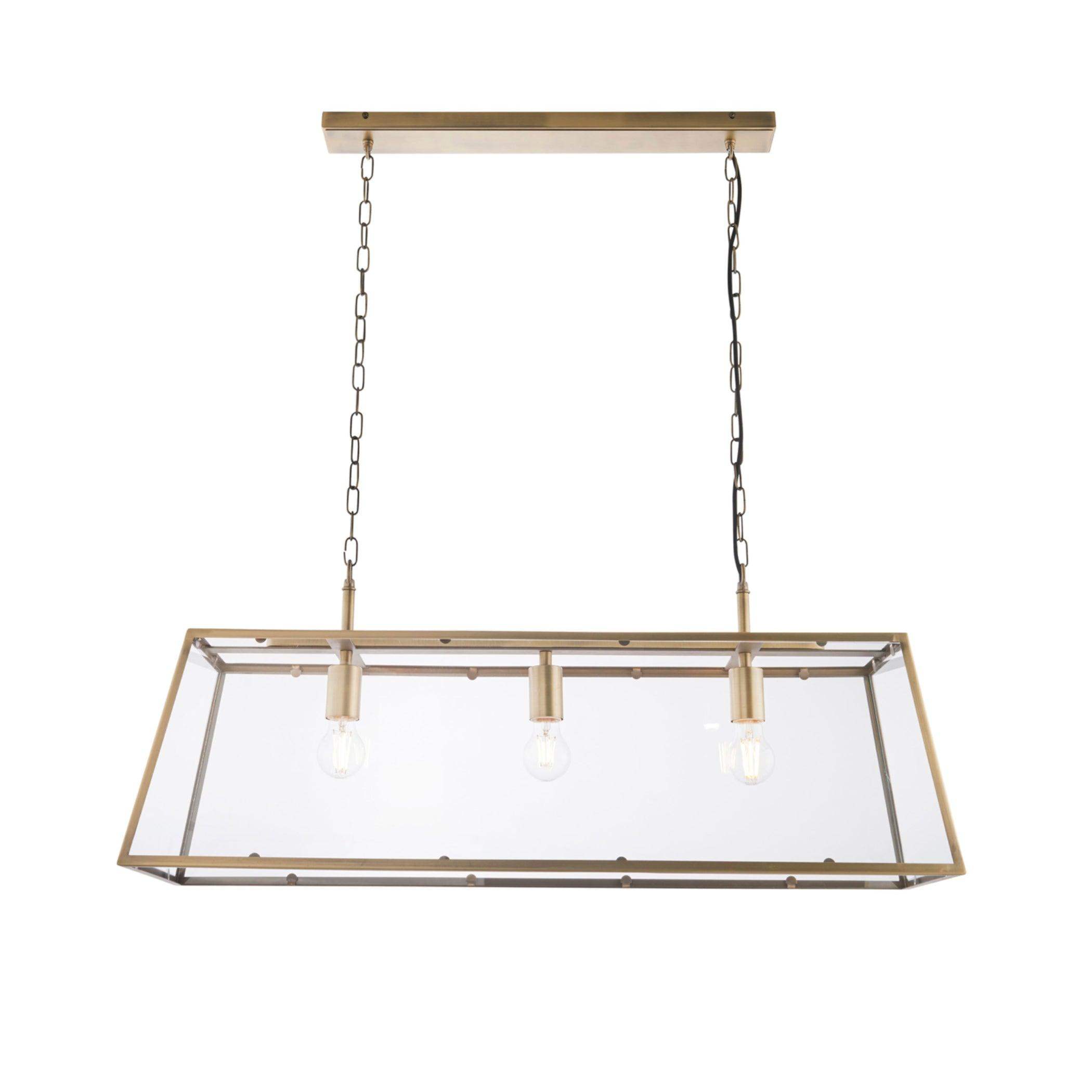 Large Brass Metal & Glass Trapeze Pendant Light 4