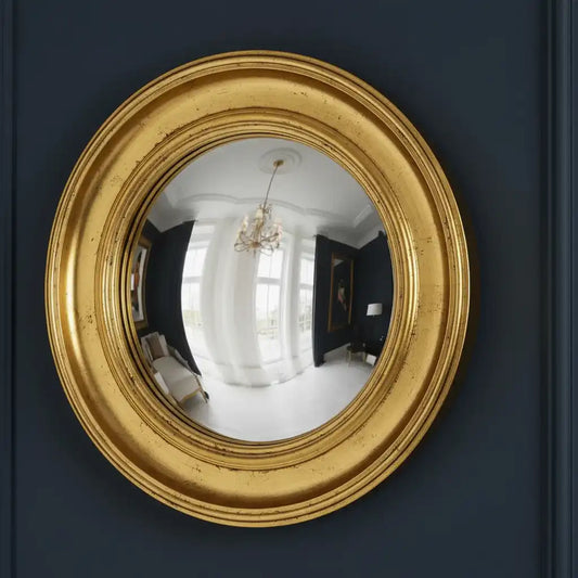 Large Gold Convex Glass Porthole Wall Mirror