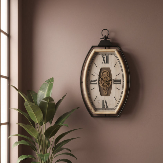 Large Oval Pocket Watch Cogs Wall Clock