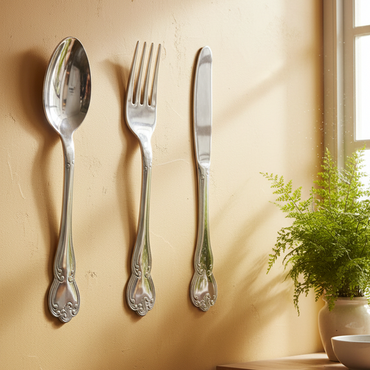 Large Silver Knife, Fork & Spoon Wall Decoration