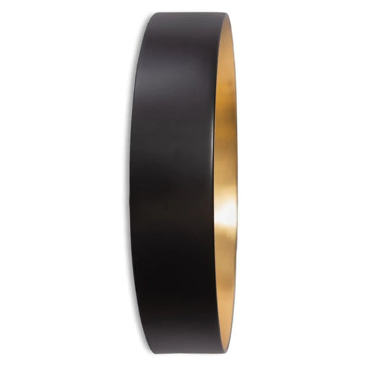 Black and gold circular object on a white background