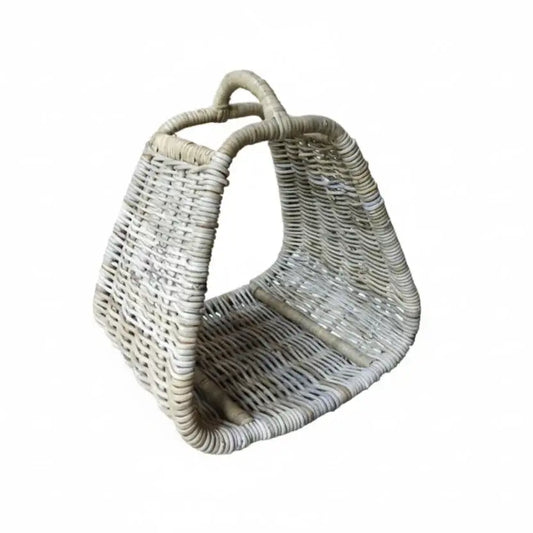 Woven basket with handles on a white background