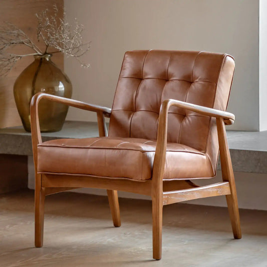 Mid Century Modern Vintage Brown Leather Arm Chair FARTHING 2