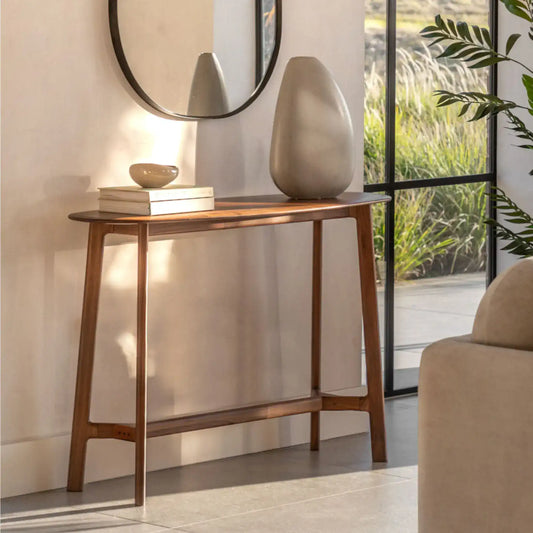 Mid Century Rounded Edge Dark Wood Console Table FARTHING 1