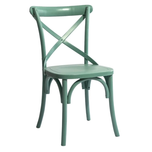 Green metal chair with a white background