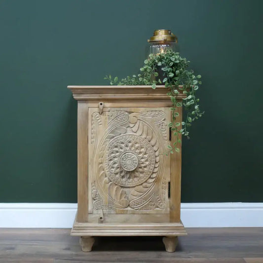 Narrow Rustic Craved Wood Cabinet 1