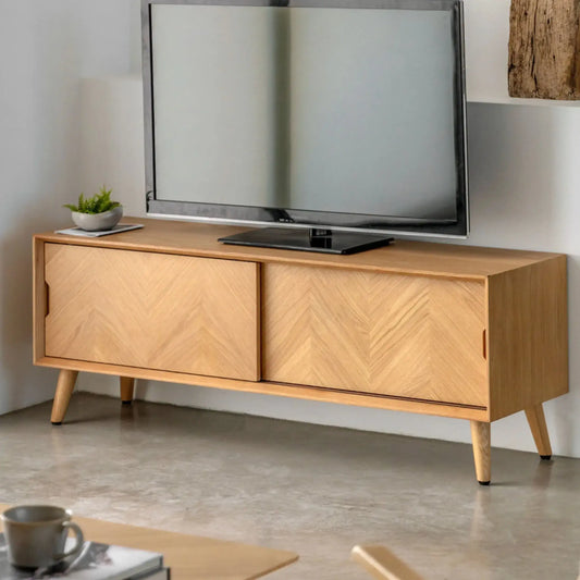 Oak Chevron Fronted 2 Door Media Unit FARTHING