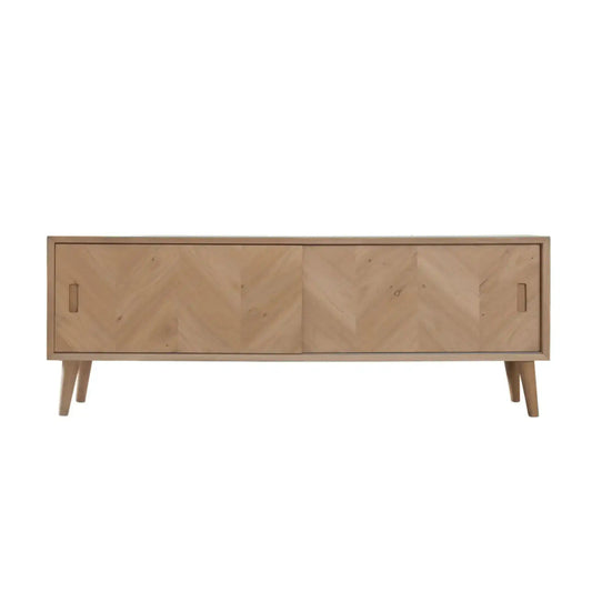 Oak Chevron Fronted 2 Door Media Unit FARTHING 2