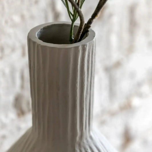 Off White Ribbed Cast Metal Vase 3