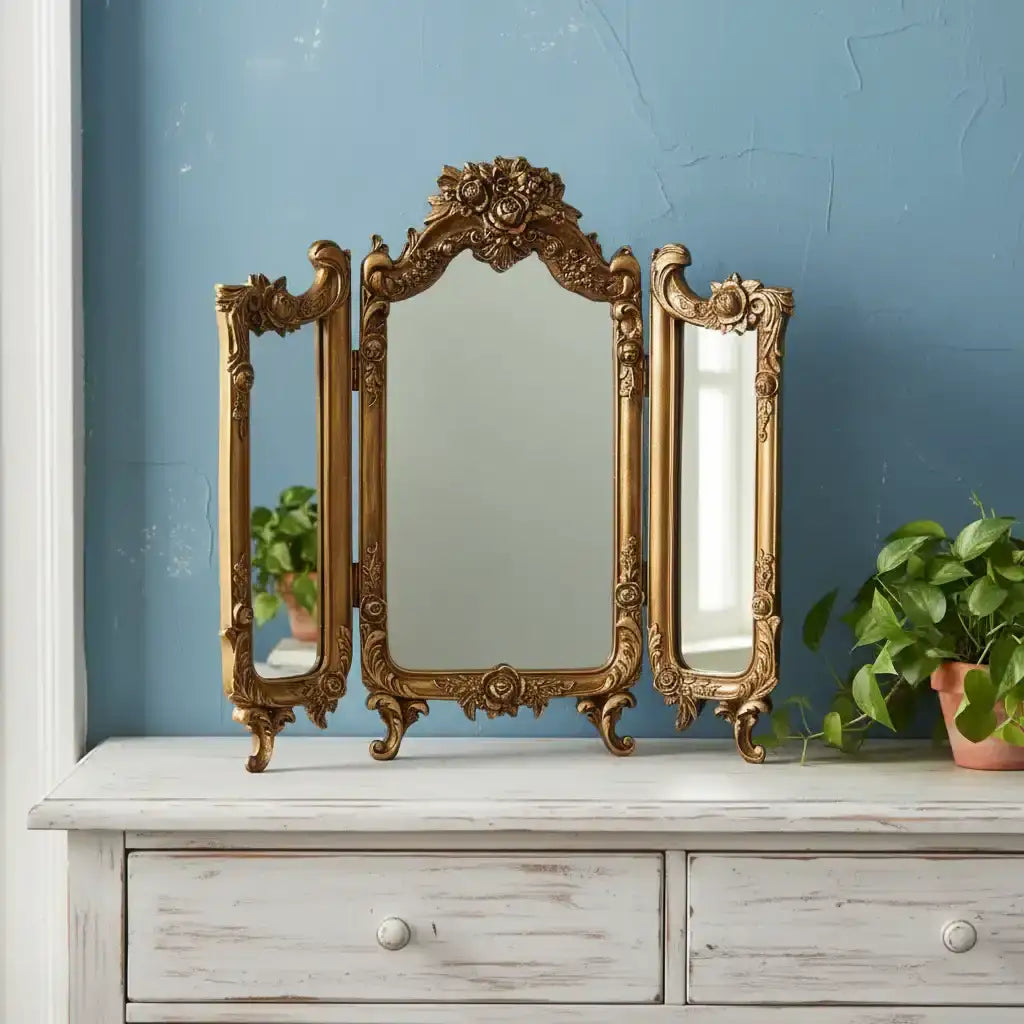 Ornate Floral Table Top Mirror