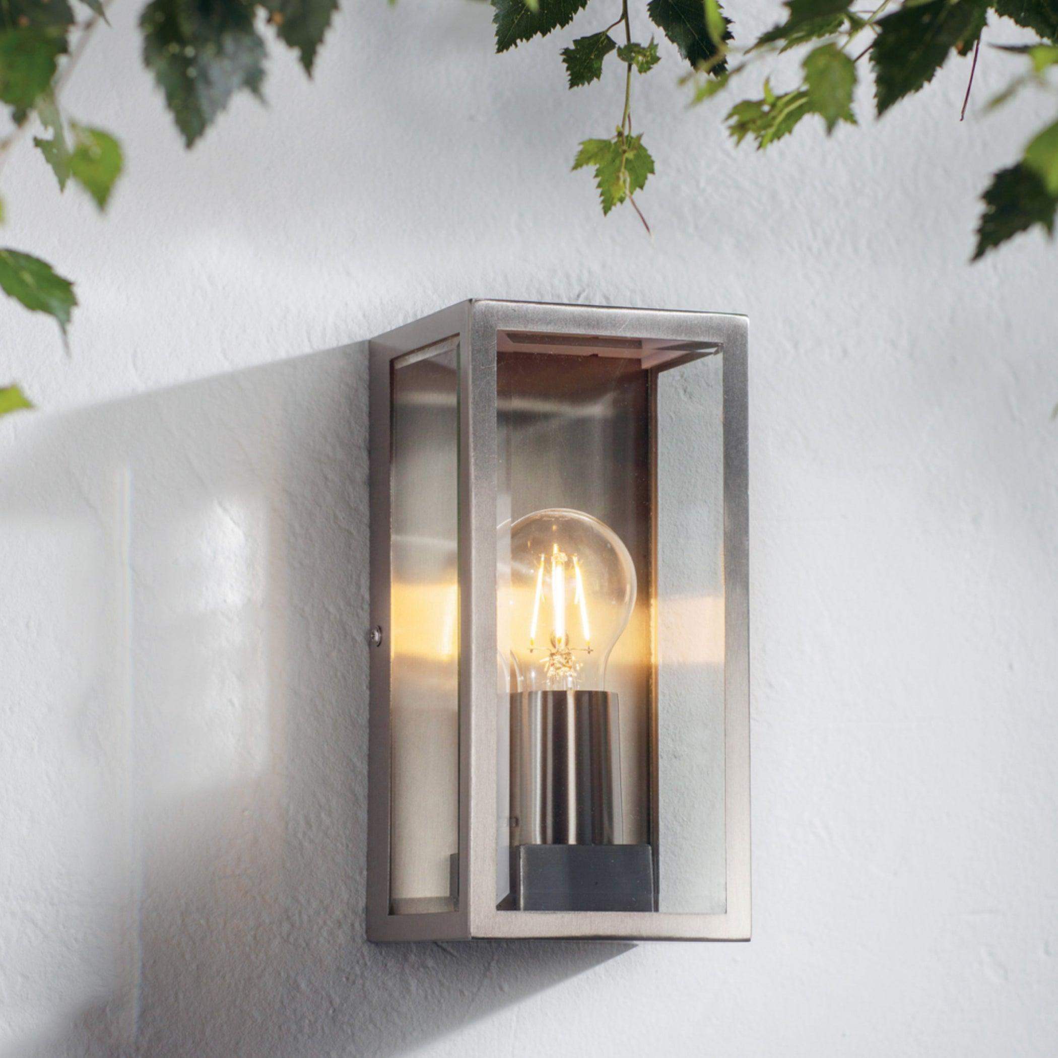 Outdoor Brushed Silver Box Lantern Wall Light