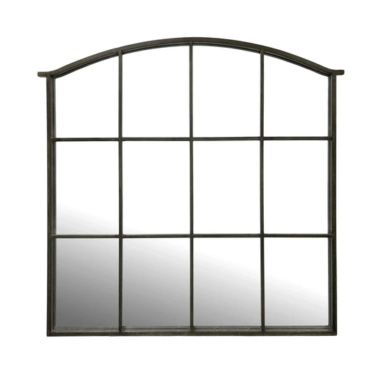 Decorative window-style mirror with metal frame on a white background