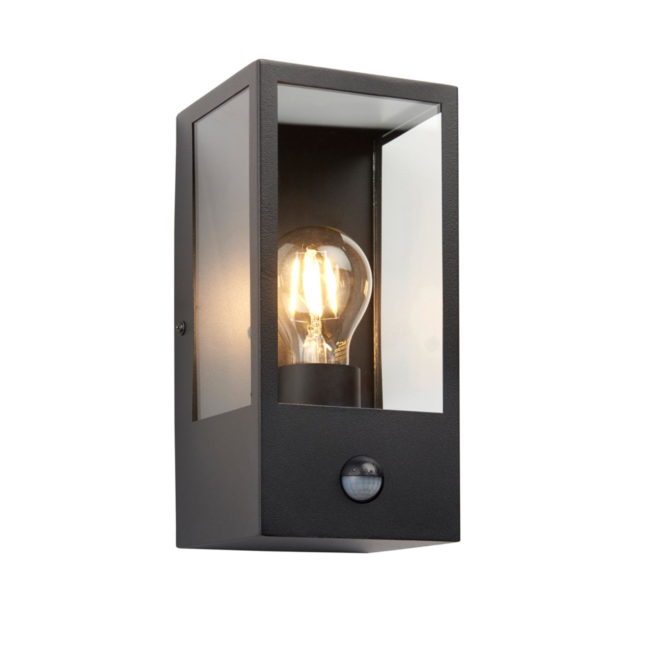 Outdoor Matt Black Box Lantern Wall Light with PIR Sensor 1