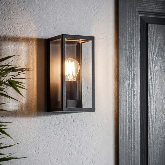 Outdoor Matt Black Box Lantern Wall Light - The Farthing