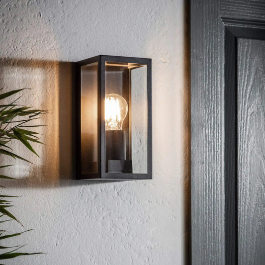 Outdoor Matt Black Box Lantern Wall Light - The Farthing