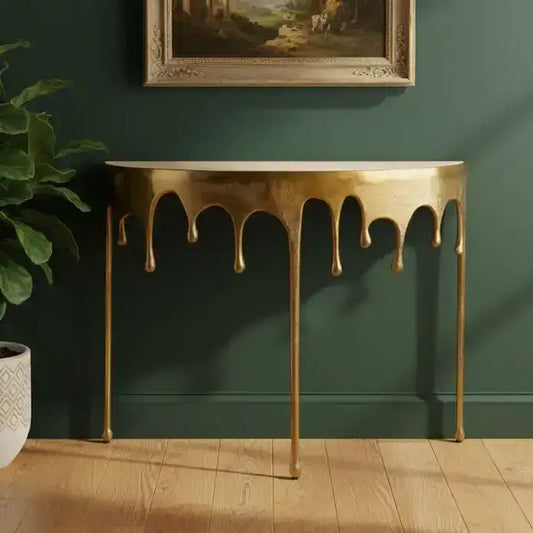 OvalMetalGoldDripConsoleTable 1