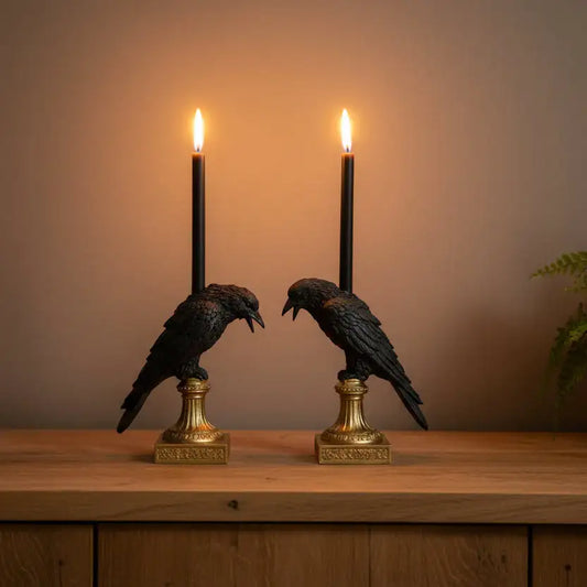 Pair of Black Crow Candle Holders