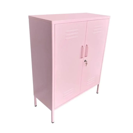 Pink metal locker on a white background