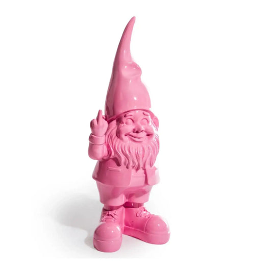 Pink garden gnome on a white background