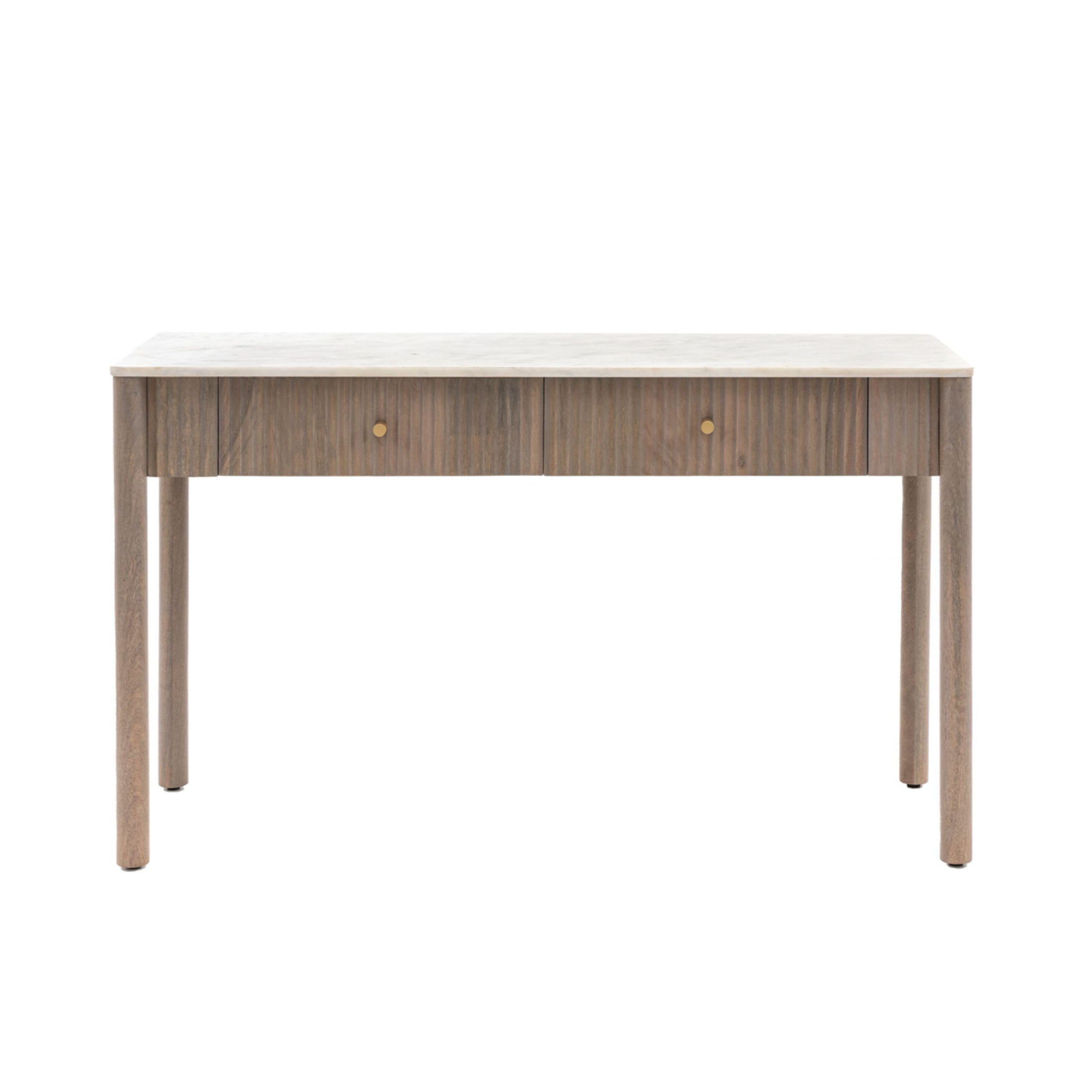 Ribbed Mango Wood & Carrera marble Top Console Table 2