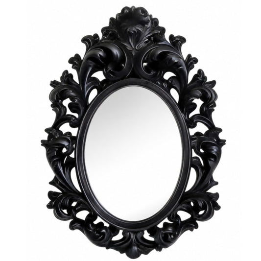 Rococo Aged Black Oval Wall Mirror 1