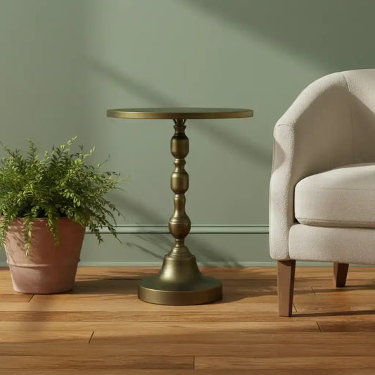 RoundAntiqueBrassSideTable