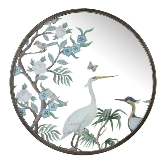 Round Decorative Bird & Floral Wall Mirror
