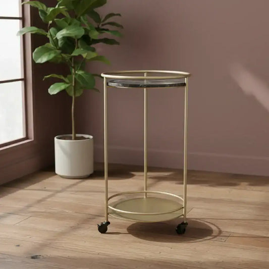 Round Gold Drinks Trolley on Wheels 2