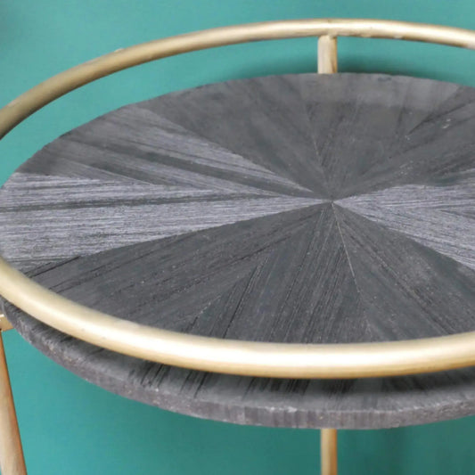 Round Gold Drinks Trolley on Wheels - The Farthing