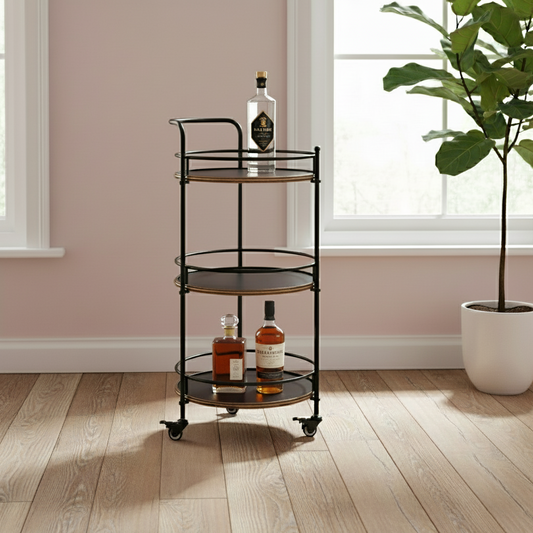 Round Antiqued Style 3 Tier Metal Drinks Trolley