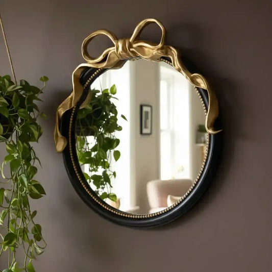 Round Gold Bow Wall Mirror