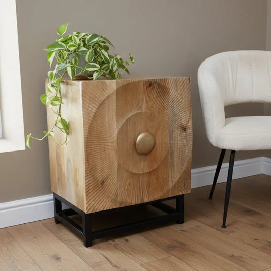Rustic Circular Ribbed Wood Cabinet