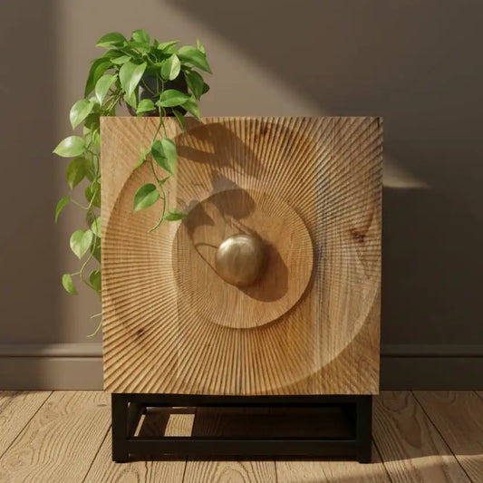 Rustic Circular Ribbed Wood Cabinet