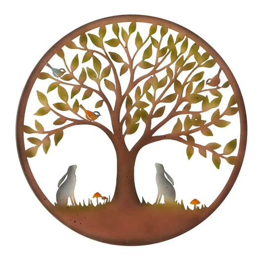 Rustic Metal Tree Wall Art with Hares