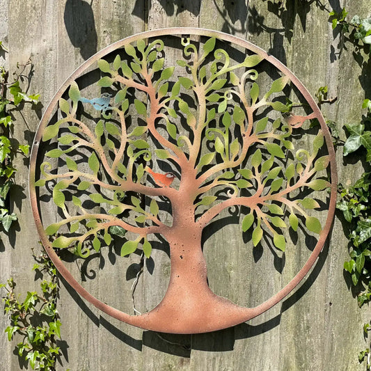 Rustic Metal Tree Wall Art with Green Leaves 5