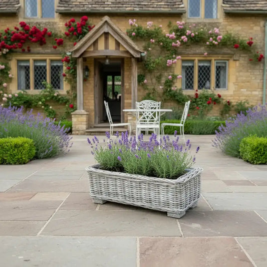 Wide Rectangular Rattan Trough Planter with Metal Insert