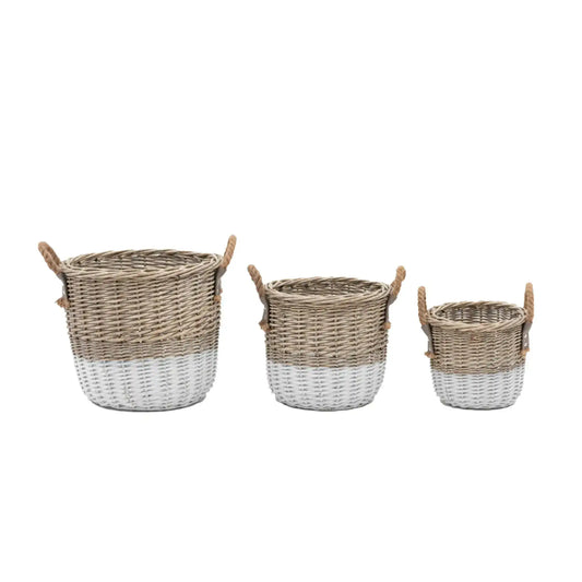 Set of 3 White Base Woven Storage Baskets 1