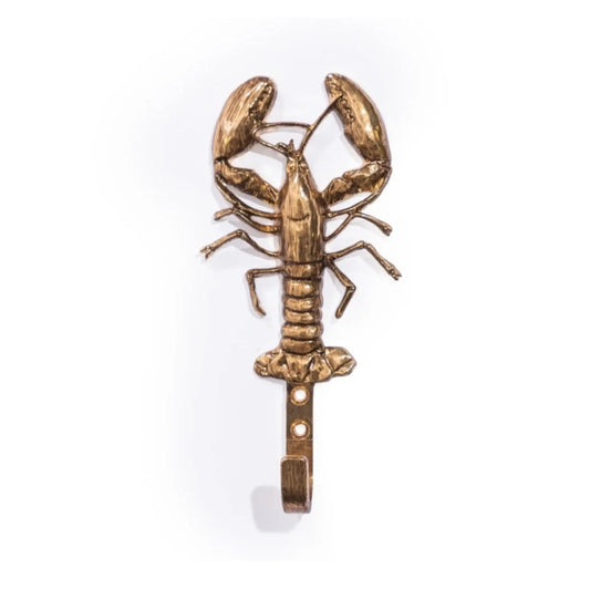 Bronze lobster-shaped hook on a white background