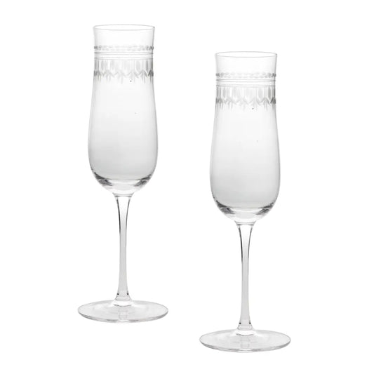 Set of 2 Vintage Etched Champagne Flutes 3