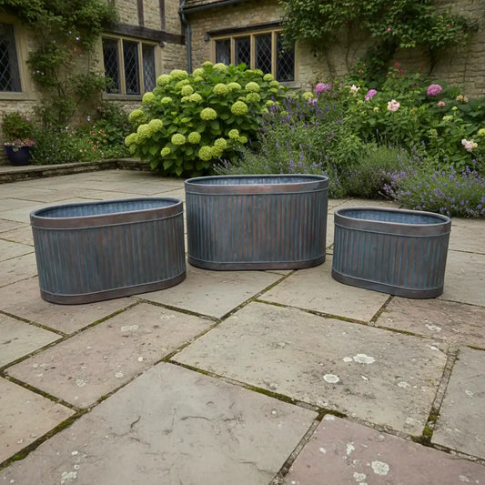 Set of 3 Copper Tone Fluted Planters