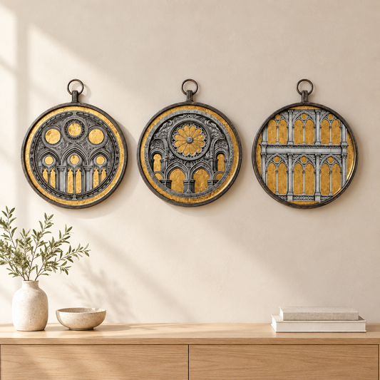 SET OF 3 METAL-FRAMED NEOCLASSICAL ARCHITECTURE WALL ART PRINTS