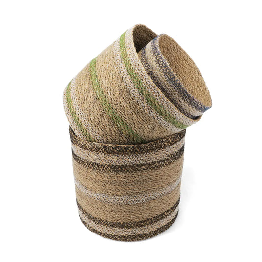Set of 3 Striped Seagrass Storage Baskets 2