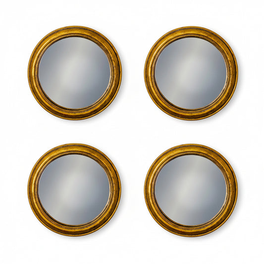 Set of 4 Antique Gold Round Convex Framed Mirrors