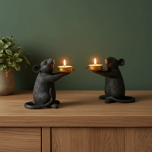 black mice candle holders