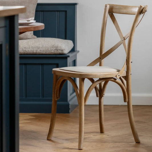Set of Two Distressed Natural Wood Cross Back Dining Chairs 2