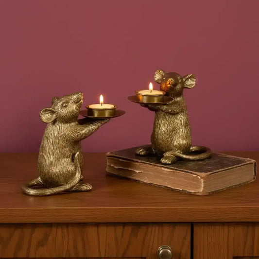 gold mice tea light holders at the farthing