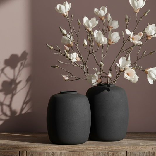 Set of Two Matt Black Textured Metal Vases 4